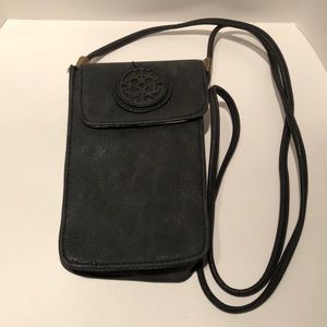 Crossbody faux leather grey phone bag 6.5” x 4”